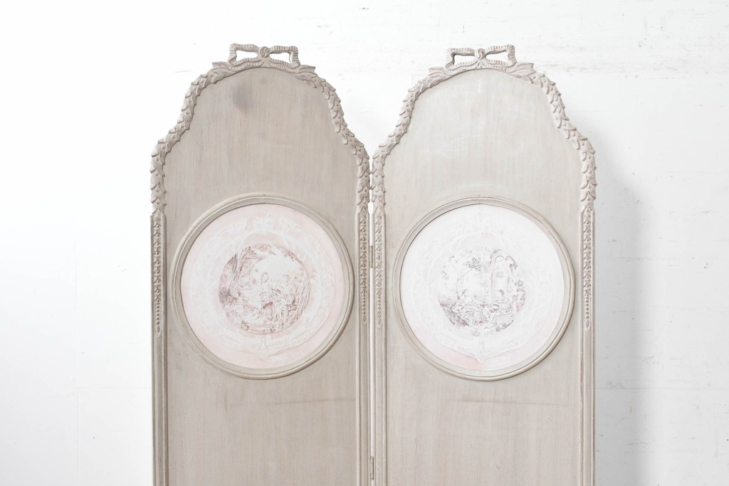 中古　美品　サラグレース(Sarah Grace)取り扱い　フランスCoquecigrues(コクシグル)社　トワルドジュイ柄が描かれたアンティーク調のパーテーション　定価約11万円　(R-087448)