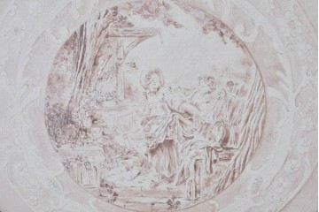 中古　美品　サラグレース(Sarah Grace)取り扱い　フランスCoquecigrues(コクシグル)社　トワルドジュイ柄が描かれたアンティーク調のパーテーション　定価約11万円　(R-087448)