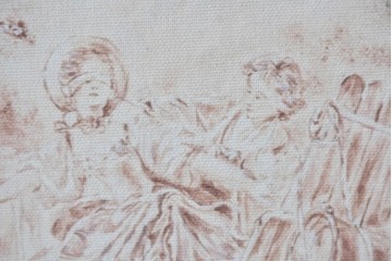 中古　美品　サラグレース(Sarah Grace)取り扱い　フランスCoquecigrues(コクシグル)社　トワルドジュイ柄が描かれたアンティーク調のパーテーション　定価約11万円　(R-087448)