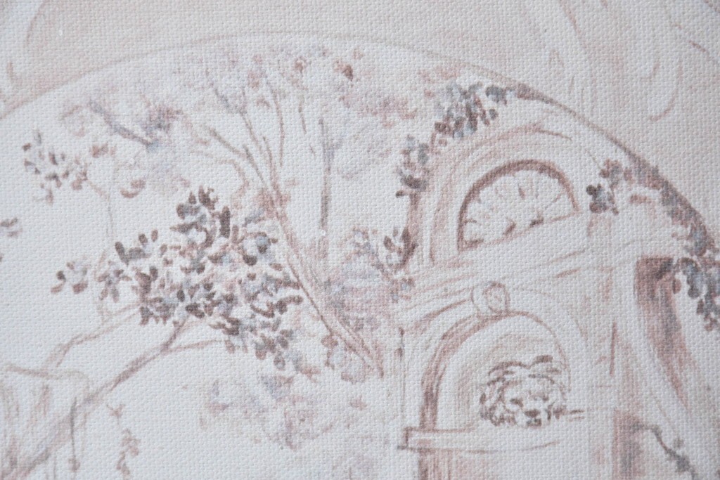 中古　美品　サラグレース(Sarah Grace)取り扱い　フランスCoquecigrues(コクシグル)社　トワルドジュイ柄が描かれたアンティーク調のパーテーション　定価約11万円　(R-087448)