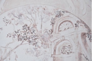 中古　美品　サラグレース(Sarah Grace)取り扱い　フランスCoquecigrues(コクシグル)社　トワルドジュイ柄が描かれたアンティーク調のパーテーション　定価約11万円　(R-087448)