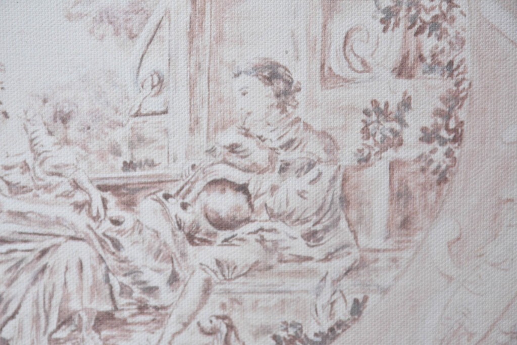 中古　美品　サラグレース(Sarah Grace)取り扱い　フランスCoquecigrues(コクシグル)社　トワルドジュイ柄が描かれたアンティーク調のパーテーション　定価約11万円　(R-087448)