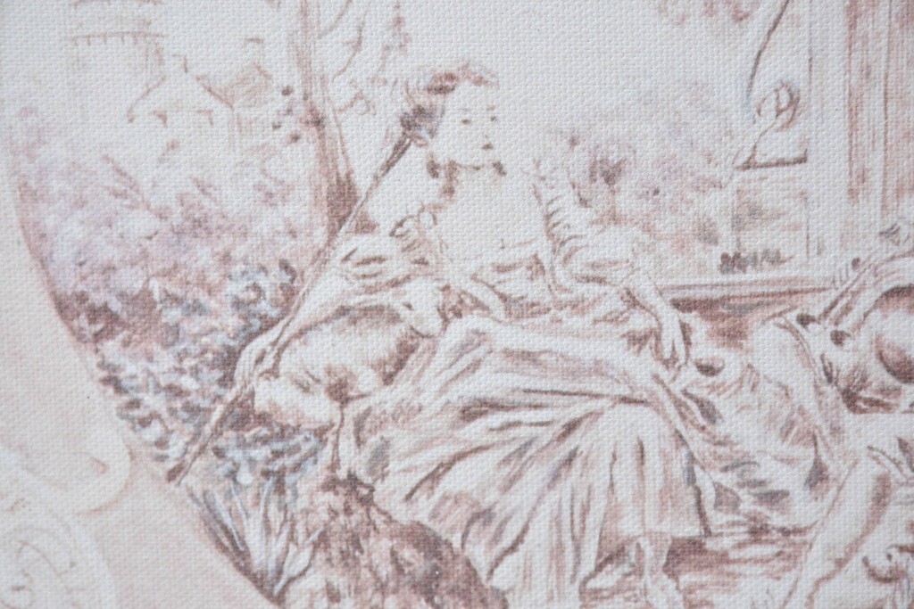 中古　美品　サラグレース(Sarah Grace)取り扱い　フランスCoquecigrues(コクシグル)社　トワルドジュイ柄が描かれたアンティーク調のパーテーション　定価約11万円　(R-087448)