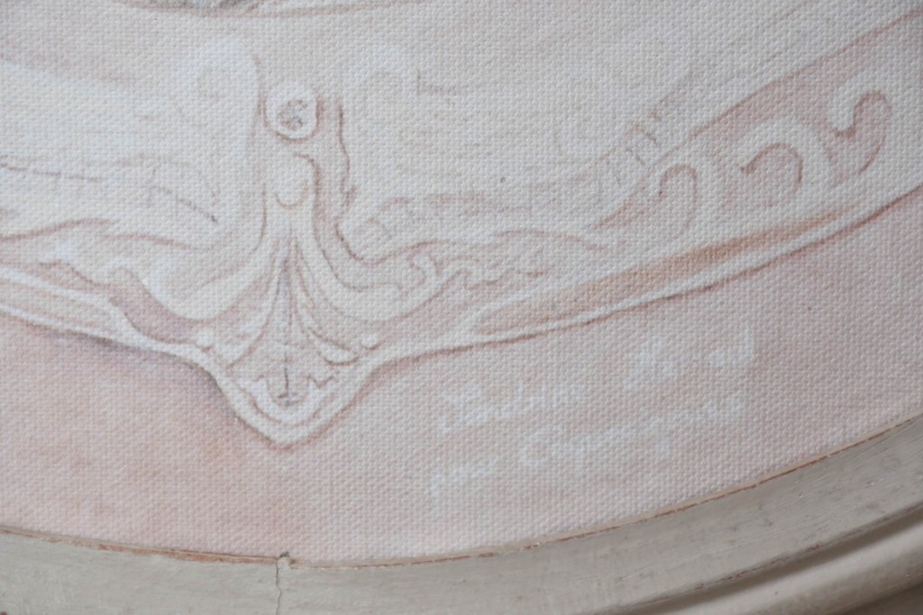 中古　美品　サラグレース(Sarah Grace)取り扱い　フランスCoquecigrues(コクシグル)社　トワルドジュイ柄が描かれたアンティーク調のパーテーション　定価約11万円　(R-087448)