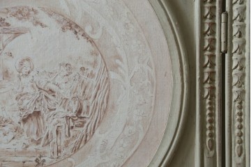中古　美品　サラグレース(Sarah Grace)取り扱い　フランスCoquecigrues(コクシグル)社　トワルドジュイ柄が描かれたアンティーク調のパーテーション　定価約11万円　(R-087448)