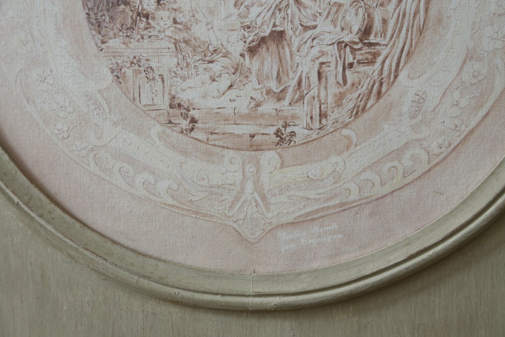 中古　美品　サラグレース(Sarah Grace)取り扱い　フランスCoquecigrues(コクシグル)社　トワルドジュイ柄が描かれたアンティーク調のパーテーション　定価約11万円　(R-087448)
