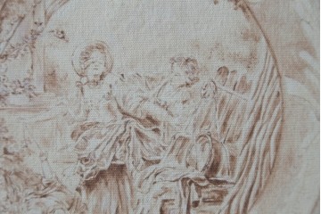 中古　美品　サラグレース(Sarah Grace)取り扱い　フランスCoquecigrues(コクシグル)社　トワルドジュイ柄が描かれたアンティーク調のパーテーション　定価約11万円　(R-087448)