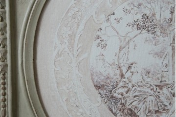 中古　美品　サラグレース(Sarah Grace)取り扱い　フランスCoquecigrues(コクシグル)社　トワルドジュイ柄が描かれたアンティーク調のパーテーション　定価約11万円　(R-087448)