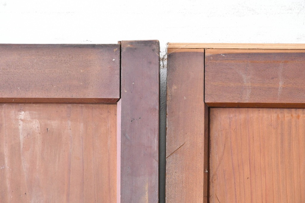 アンティーク建具　大正から昭和初期　落ち着いた木色とすりガラスが古民家風の空間に馴染む板戸4枚セット　(R-087451)