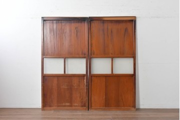 アンティーク建具　昭和初期　レトロな雰囲気漂うガラス帯戸2枚セット　(R-087452)