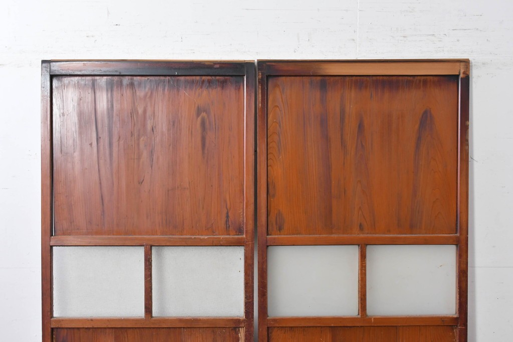 アンティーク建具　昭和初期　レトロな雰囲気漂うガラス帯戸2枚セット　(R-087452)