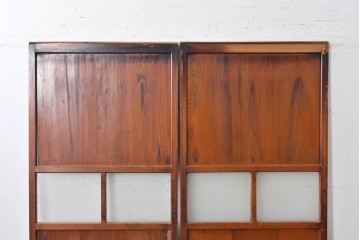 アンティーク建具　昭和初期　レトロな雰囲気漂うガラス帯戸2枚セット　(R-087452)