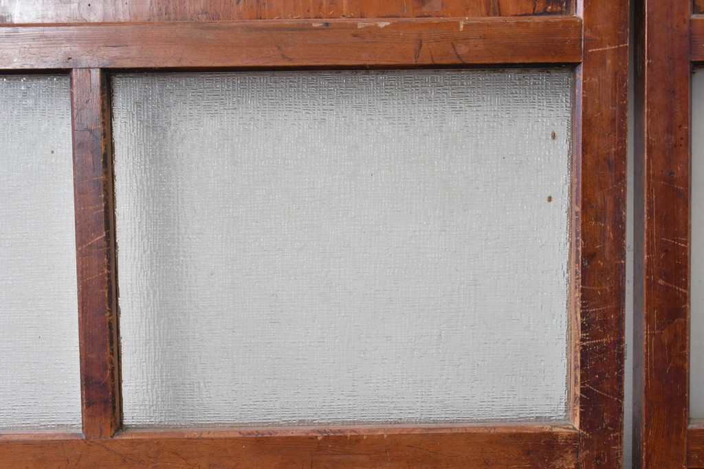 アンティーク建具　昭和初期　レトロな雰囲気漂うガラス帯戸2枚セット　(R-087452)