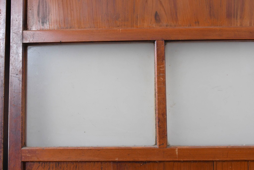 アンティーク建具　昭和初期　レトロな雰囲気漂うガラス帯戸2枚セット　(R-087452)