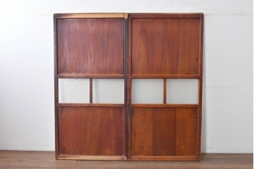 アンティーク建具　昭和初期　レトロな雰囲気漂うガラス帯戸2枚セット　(R-087452)