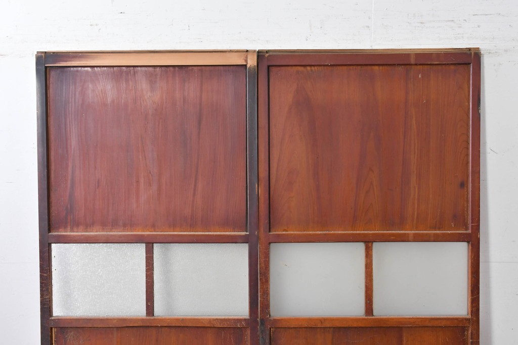 アンティーク建具　昭和初期　レトロな雰囲気漂うガラス帯戸2枚セット　(R-087452)