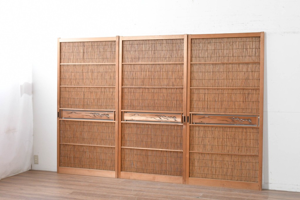 ヴィンテージ建具　昭和中期　透かし彫刻が目を引く夏戸3枚セット　(R-087453)