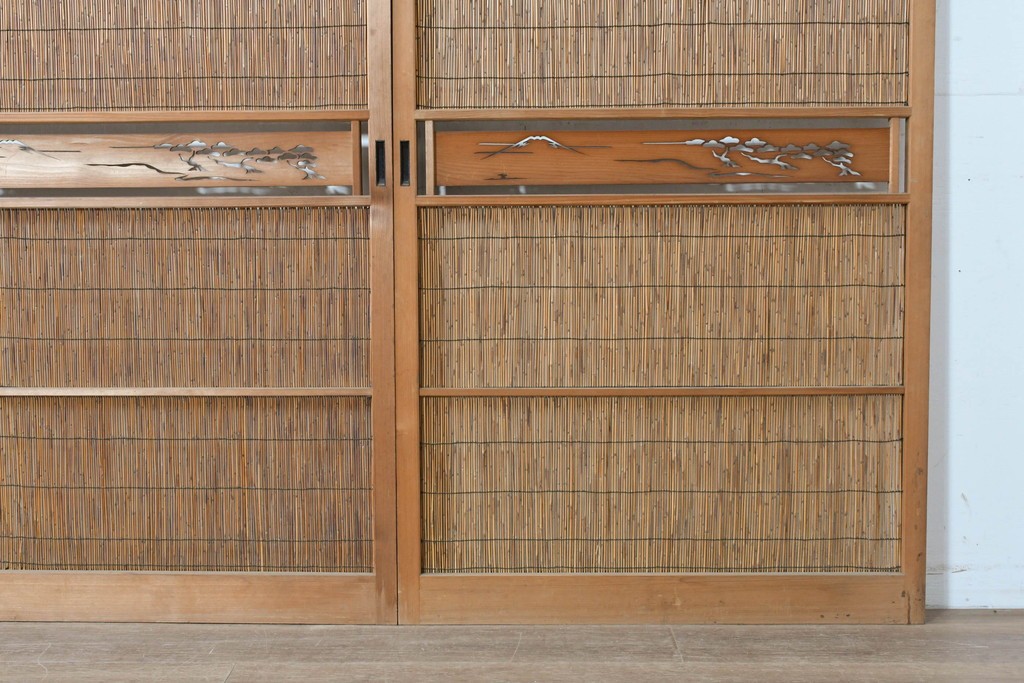 ヴィンテージ建具　昭和中期　透かし彫刻が目を引く夏戸3枚セット　(R-087453)