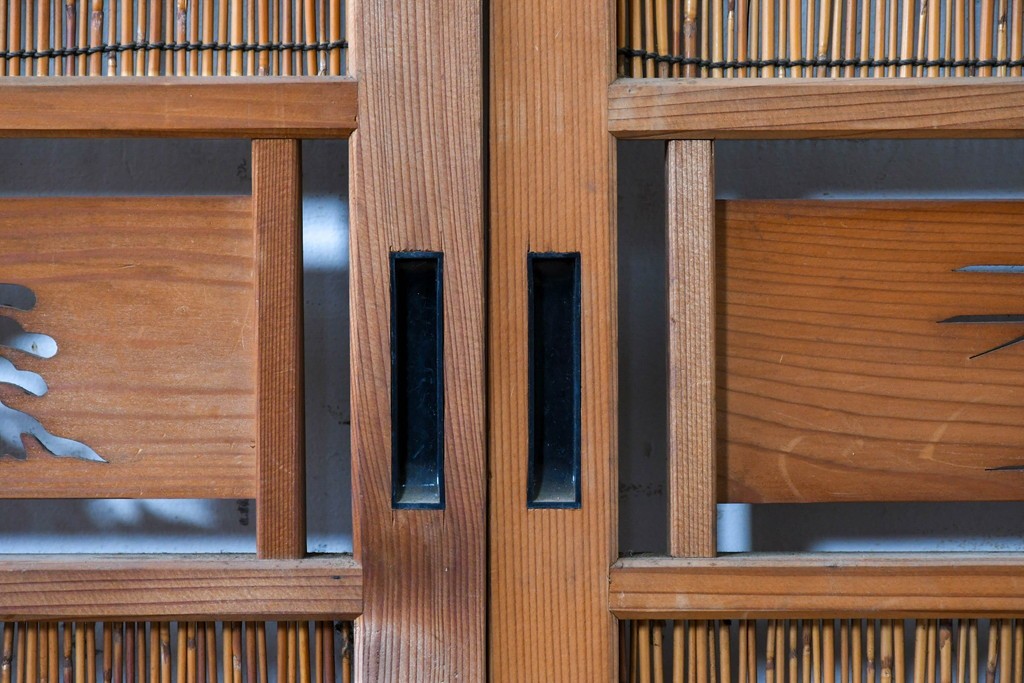 ヴィンテージ建具　昭和中期　透かし彫刻が目を引く夏戸3枚セット　(R-087453)