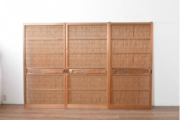 ヴィンテージ建具　昭和中期　透かし彫刻が目を引く夏戸3枚セット　(R-087453)