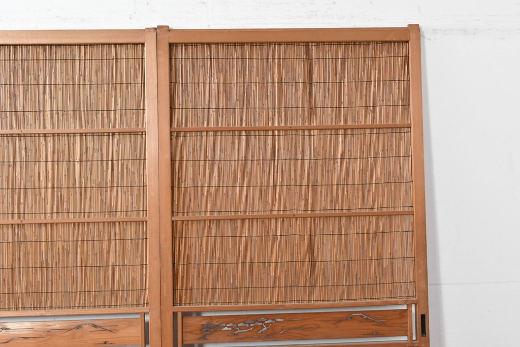 ヴィンテージ建具　昭和中期　透かし彫刻が目を引く夏戸3枚セット　(R-087453)