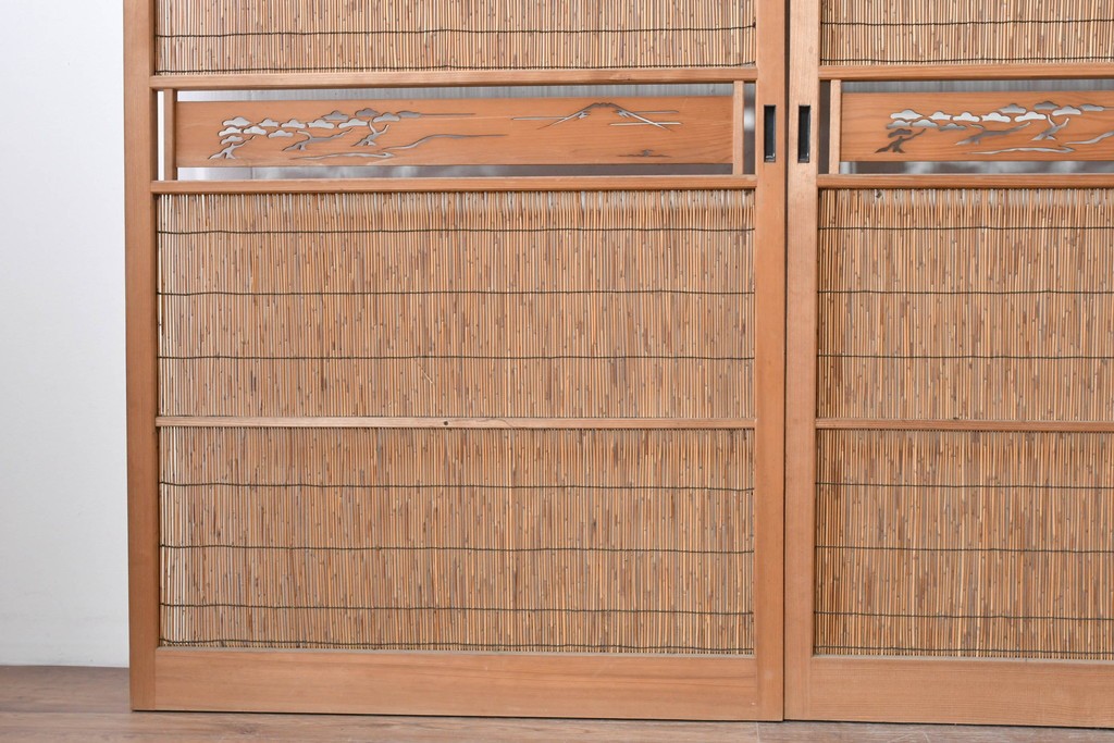 ヴィンテージ建具　昭和中期　透かし彫刻が目を引く夏戸3枚セット　(R-087453)