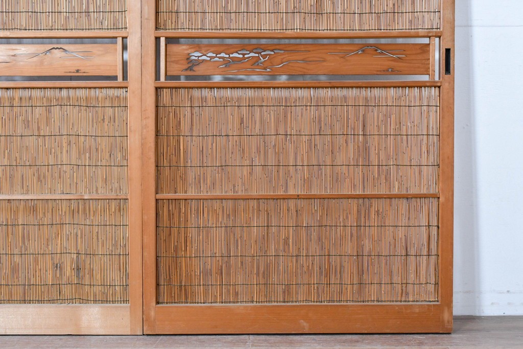 ヴィンテージ建具　昭和中期　透かし彫刻が目を引く夏戸3枚セット　(R-087453)