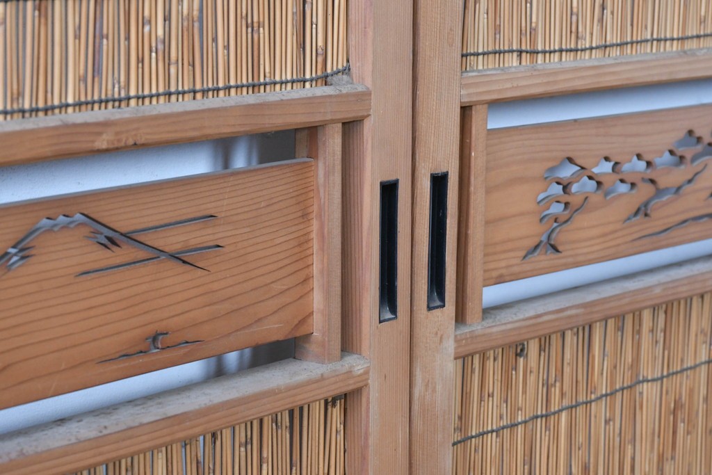 ヴィンテージ建具　昭和中期　透かし彫刻が目を引く夏戸3枚セット　(R-087453)