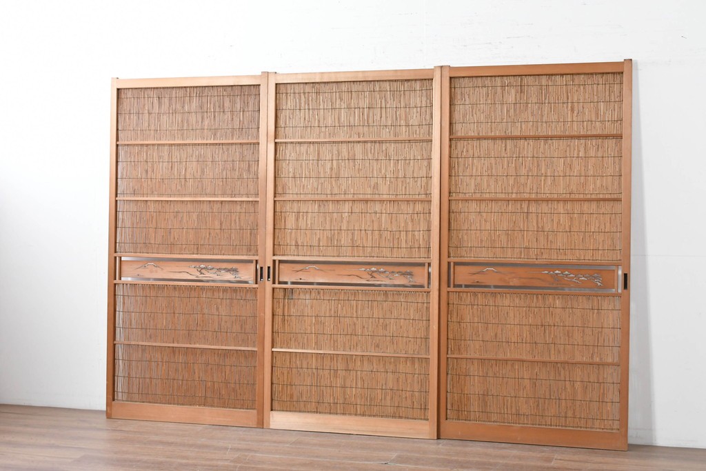 ヴィンテージ建具　昭和中期　透かし彫刻が目を引く夏戸3枚セット　(R-087454)