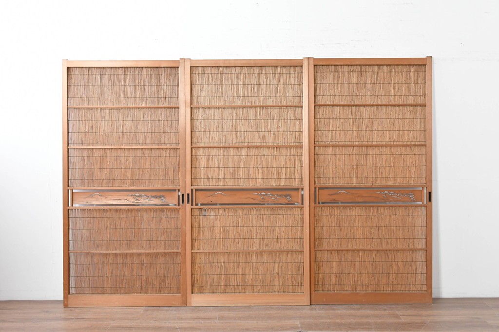 ヴィンテージ建具　昭和中期　透かし彫刻が目を引く夏戸3枚セット　(R-087454)