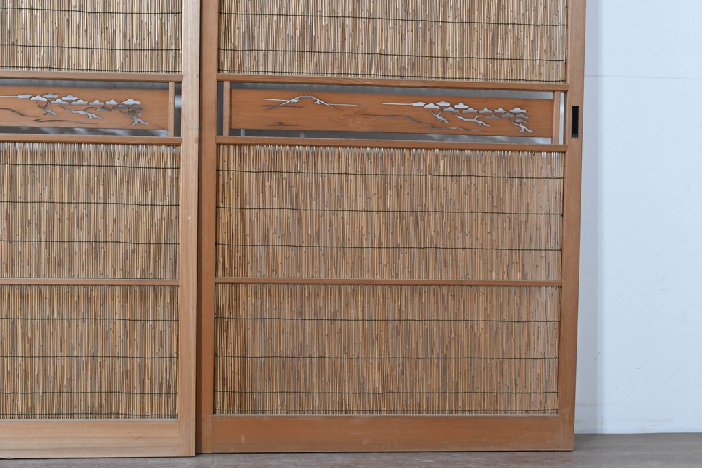 ヴィンテージ建具　昭和中期　透かし彫刻が目を引く夏戸3枚セット　(R-087454)