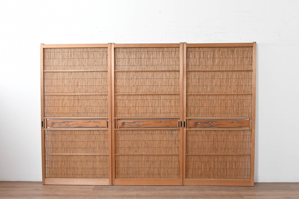 ヴィンテージ建具　昭和中期　透かし彫刻が目を引く夏戸3枚セット　(R-087454)