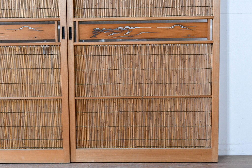 ヴィンテージ建具　昭和中期　透かし彫刻が目を引く夏戸3枚セット　(R-087454)