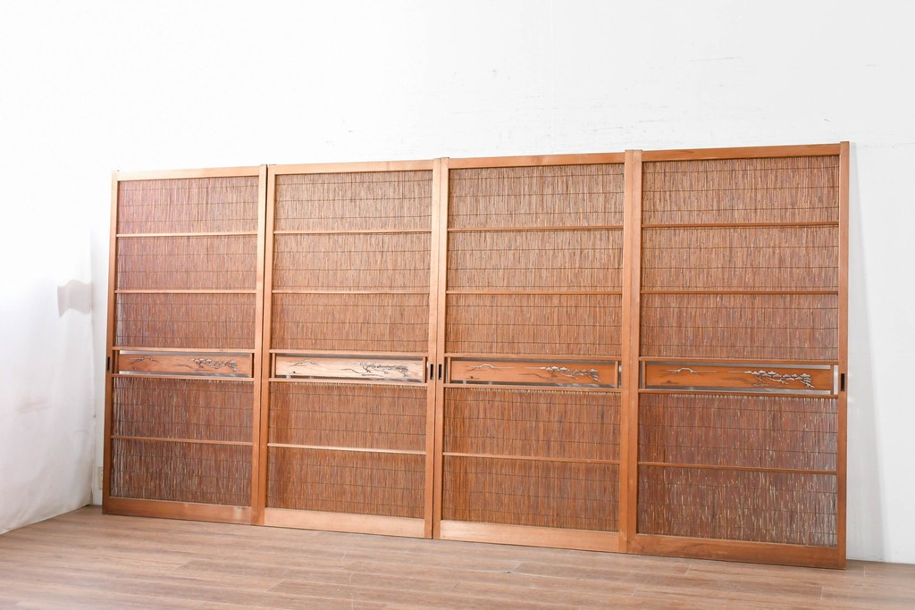 ヴィンテージ建具　昭和中期　透かし彫刻が目を引く夏戸4枚セット　(R-087455)