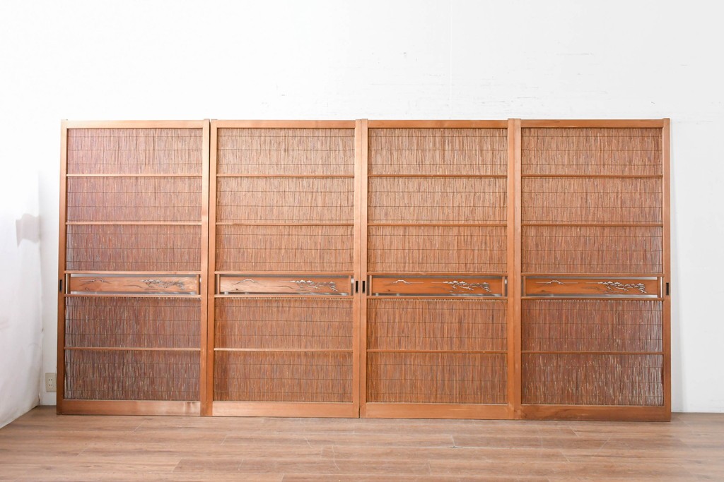 ヴィンテージ建具　昭和中期　透かし彫刻が目を引く夏戸4枚セット　(R-087455)