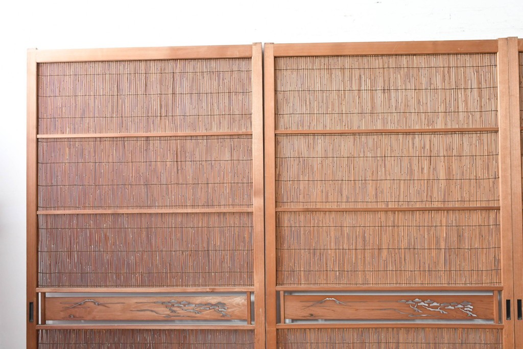 ヴィンテージ建具　昭和中期　透かし彫刻が目を引く夏戸4枚セット　(R-087455)