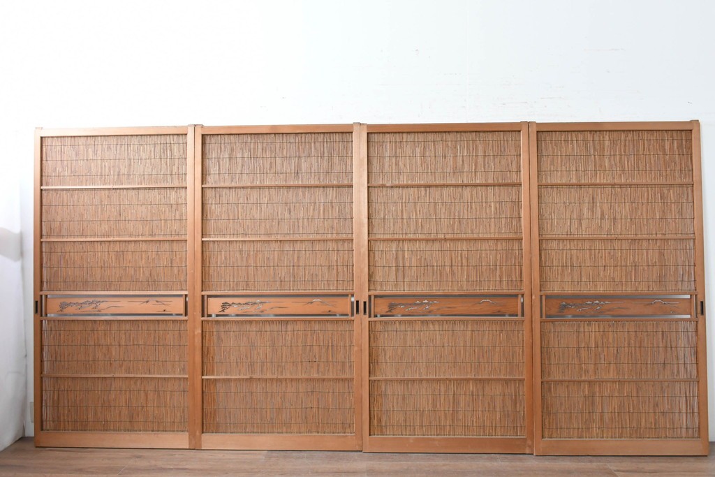 ヴィンテージ建具　昭和中期　透かし彫刻が目を引く夏戸4枚セット　(R-087455)