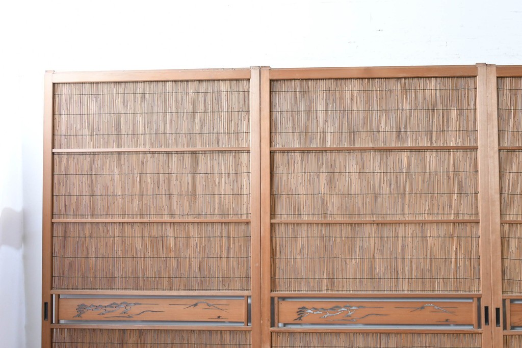 ヴィンテージ建具　昭和中期　透かし彫刻が目を引く夏戸4枚セット　(R-087455)