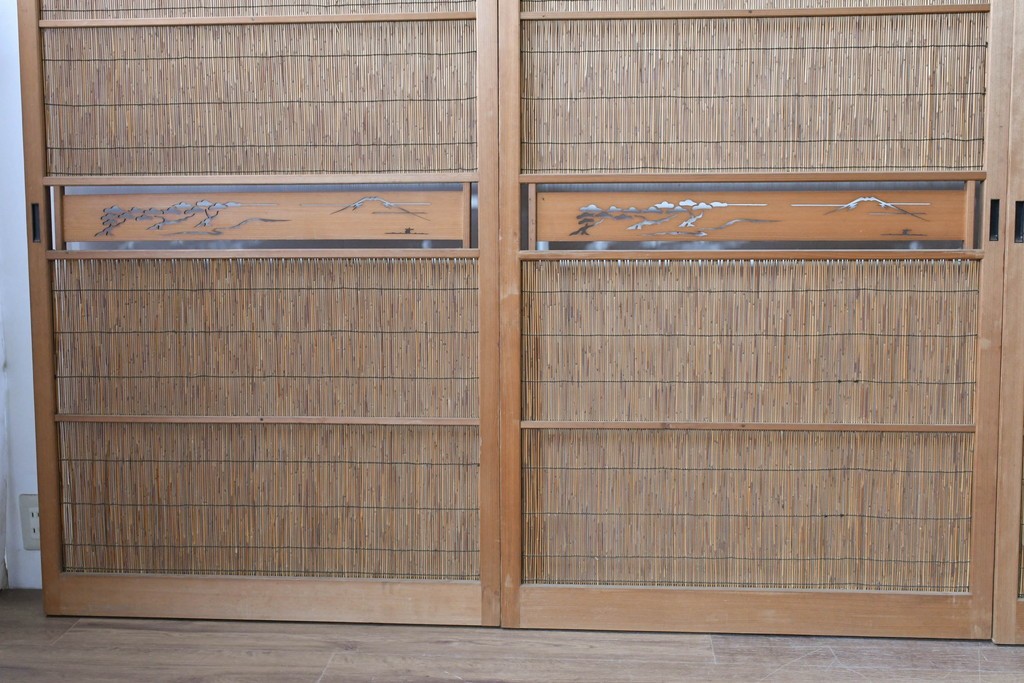 ヴィンテージ建具　昭和中期　透かし彫刻が目を引く夏戸4枚セット　(R-087455)