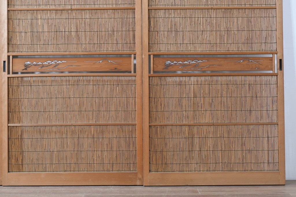 ヴィンテージ建具　昭和中期　透かし彫刻が目を引く夏戸4枚セット　(R-087455)