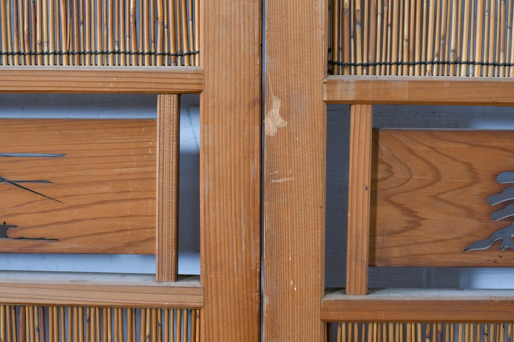 ヴィンテージ建具　昭和中期　透かし彫刻が目を引く夏戸4枚セット　(R-087455)