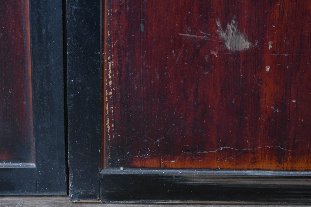 アンティーク建具　明治から大正期　すすけた風合いが魅力の格子帯戸3枚セット　(R-087458)