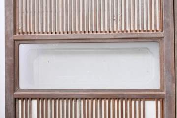 アンティーク建具　昭和初期　裏障子付き　すっきりとした細身の桟が美しい幅狭格子戸4枚セット　(R-087461)