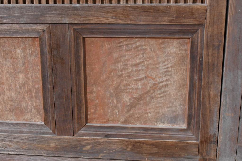 アンティーク建具　昭和初期　裏障子付き　すっきりとした細身の桟が美しい幅狭格子戸4枚セット　(R-087461)