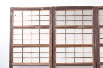 アンティーク建具　昭和初期　裏障子付き　すっきりとした細身の桟が美しい幅狭格子戸4枚セット　(R-087461)