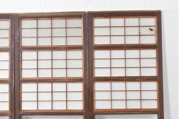 アンティーク建具　昭和初期　裏障子付き　すっきりとした細身の桟が美しい幅狭格子戸4枚セット　(R-087461)