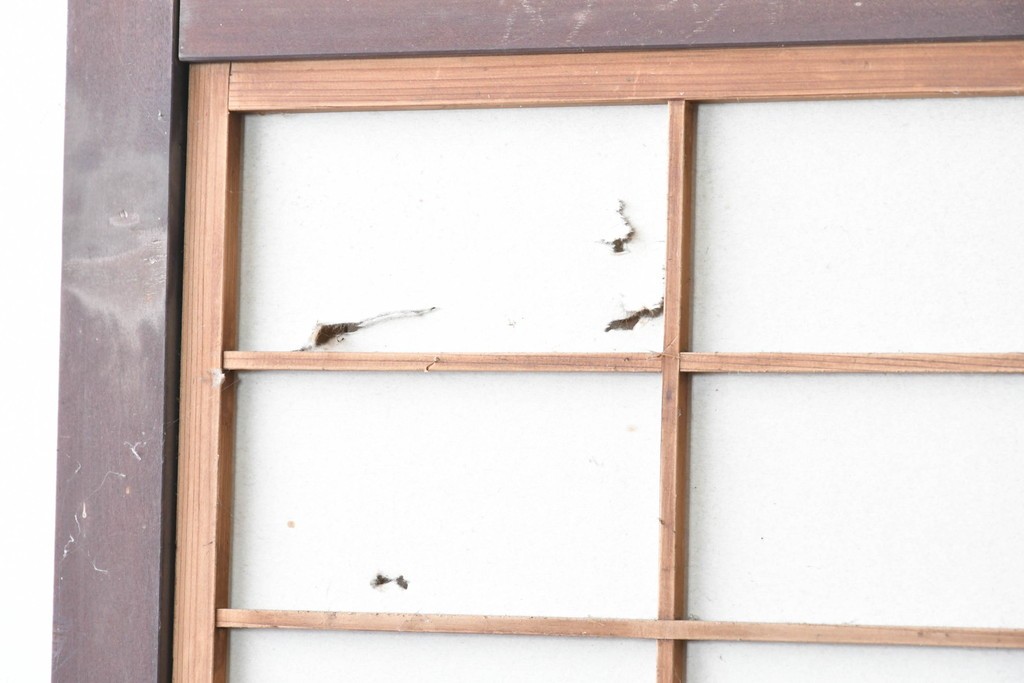 アンティーク建具　昭和初期　裏障子付き　すっきりとした細身の桟が美しい幅狭格子戸4枚セット　(R-087461)