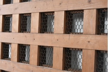 アンティーク建具　明治から大正期　狐格子が目を引く蔵戸1枚　(R-087466)