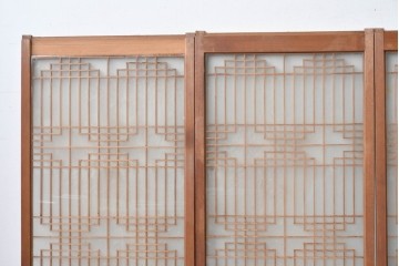 ヴィンテージ建具　昭和中期　両面ガラス　幾何学模様が洗練された雰囲気を添える書院戸4枚セット　(R-087468)