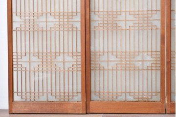 ヴィンテージ建具　昭和中期　両面ガラス　幾何学模様が洗練された雰囲気を添える書院戸4枚セット　(R-087468)